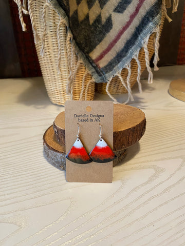 Red/Black Speckled Rounded Triangle Enamel Earrings