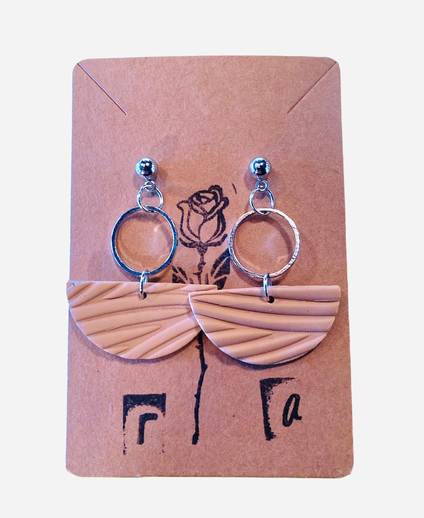 Beige Stud Hoop Semi-Circle Earrings-ACCESORIES-Bottoms Up Boutique-Anchorage AK