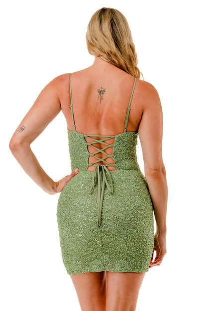 Sage Beaded Mini Dress