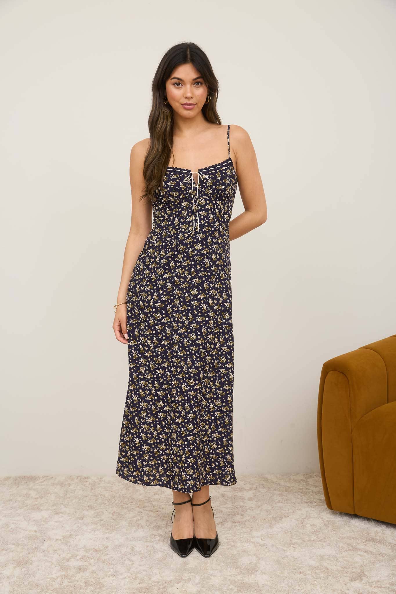 Floral Lace Trim Spaghetti Strap Midi Dress Bottoms Up Boutique Floral Lace Trim Spaghetti Strap Midi Dress Bottoms Up Boutique