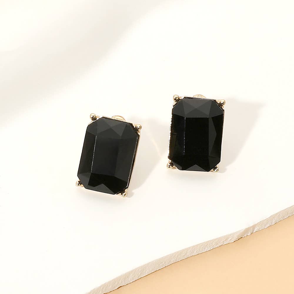Rectangular Faceted Stone Stud Earrings