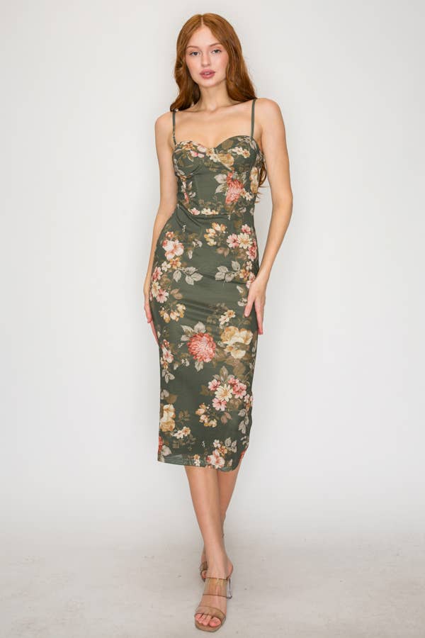 Floral Sweetheart Midi Dress