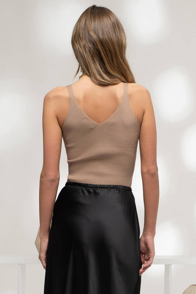 V Neck Sweater Knit Tan Tank