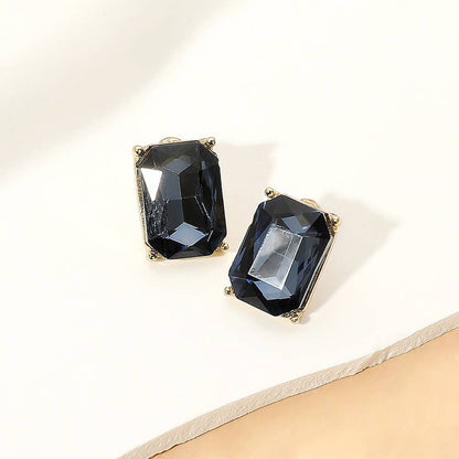 Rectangular Faceted Stone Stud Earrings