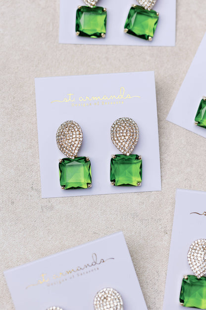 Retro Pave Crystal & Peridot Earrings
