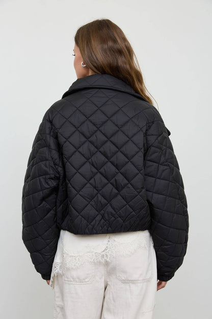 Blu Pepper - QUILTED SHAWL COLLAR CROPPED JACKET-Blu Pepper-Bottoms Up Boutique