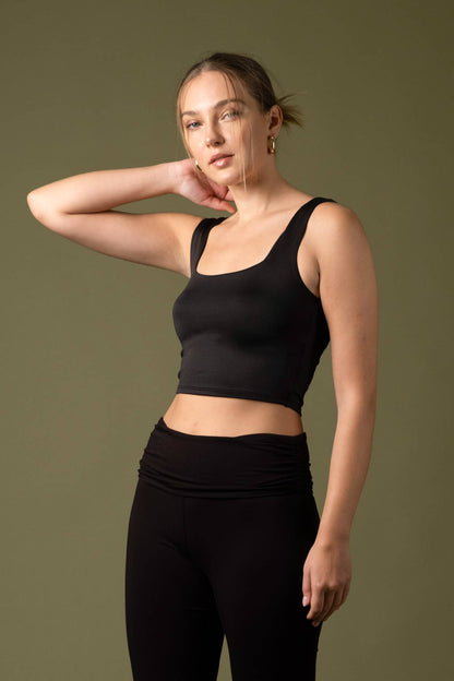 Black Reversible Square Neck Cropped Tank