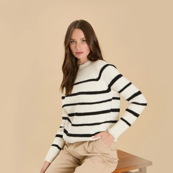 Stripe High Neck Knit Pullover Sweater