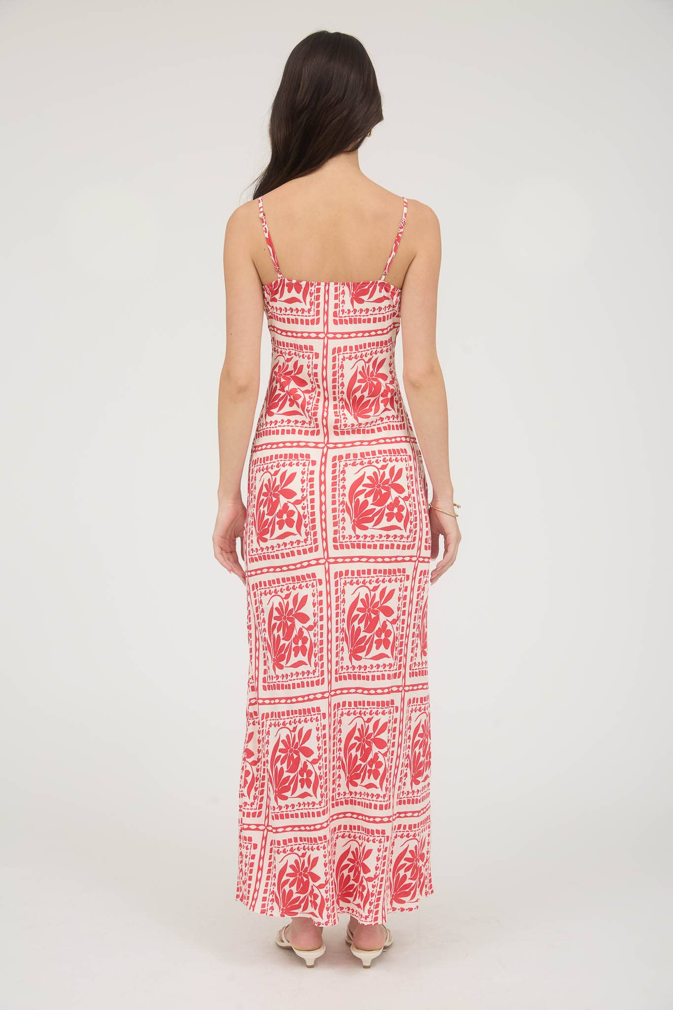 Floral Tile Print Spaghetti Strap Midi Dress