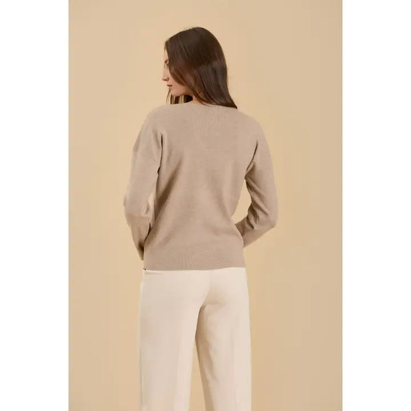 Solid V Neck Front Seam Sweater Mocha