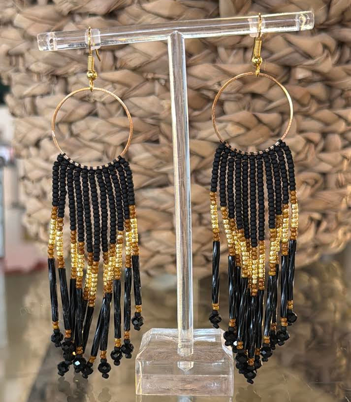 Black & Gold Fringe Earrings