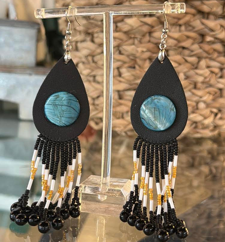 Turquoise Stone Statement Fringe Earrings