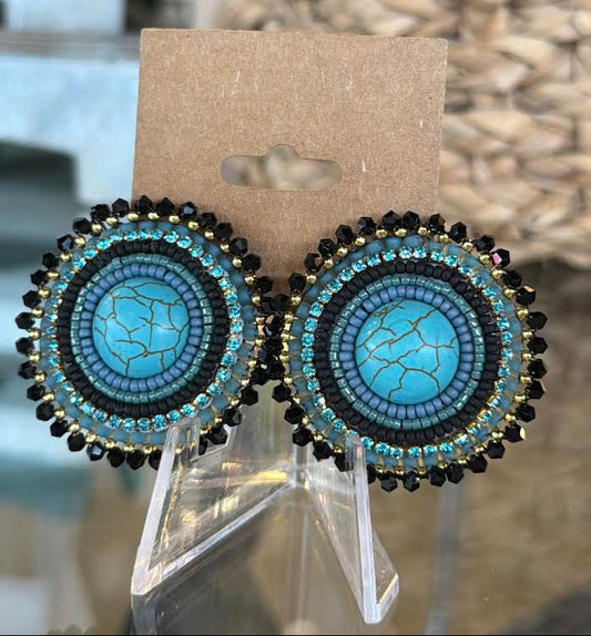 Turquoise Beaded Medallion Earrings