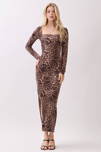 Square Neck Leopard Maxi Dress