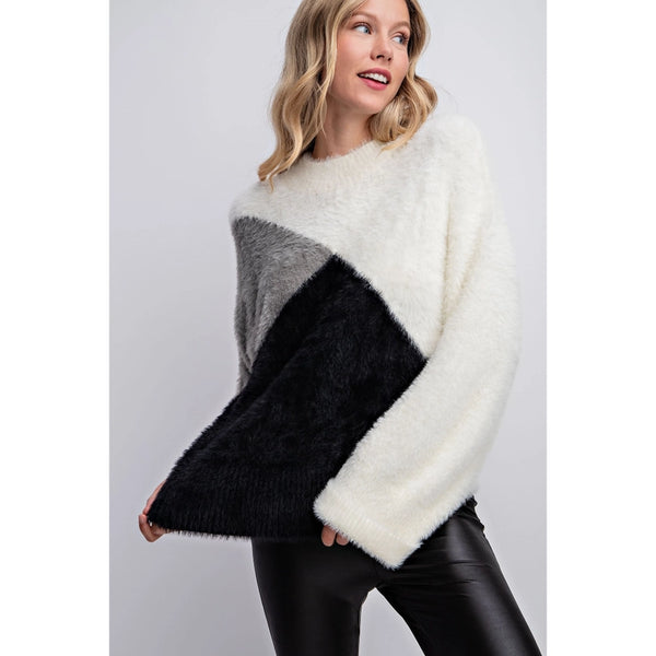 Fuzzy Colorblock Sweater