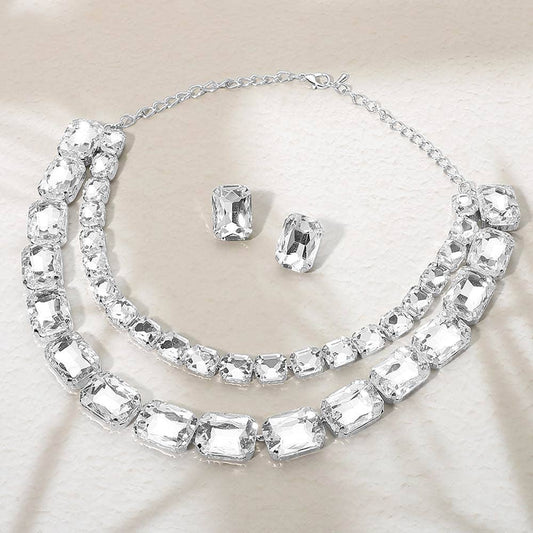 Emerald Cut Stone Double Layered Evening Necklace