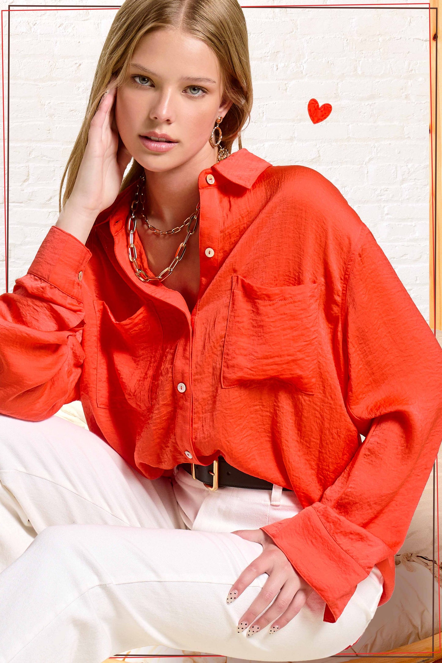 Tomato Red Button Down