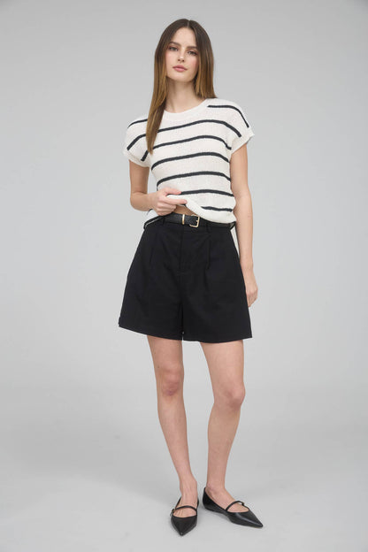 Striped Short Sleeve Knit Sweater