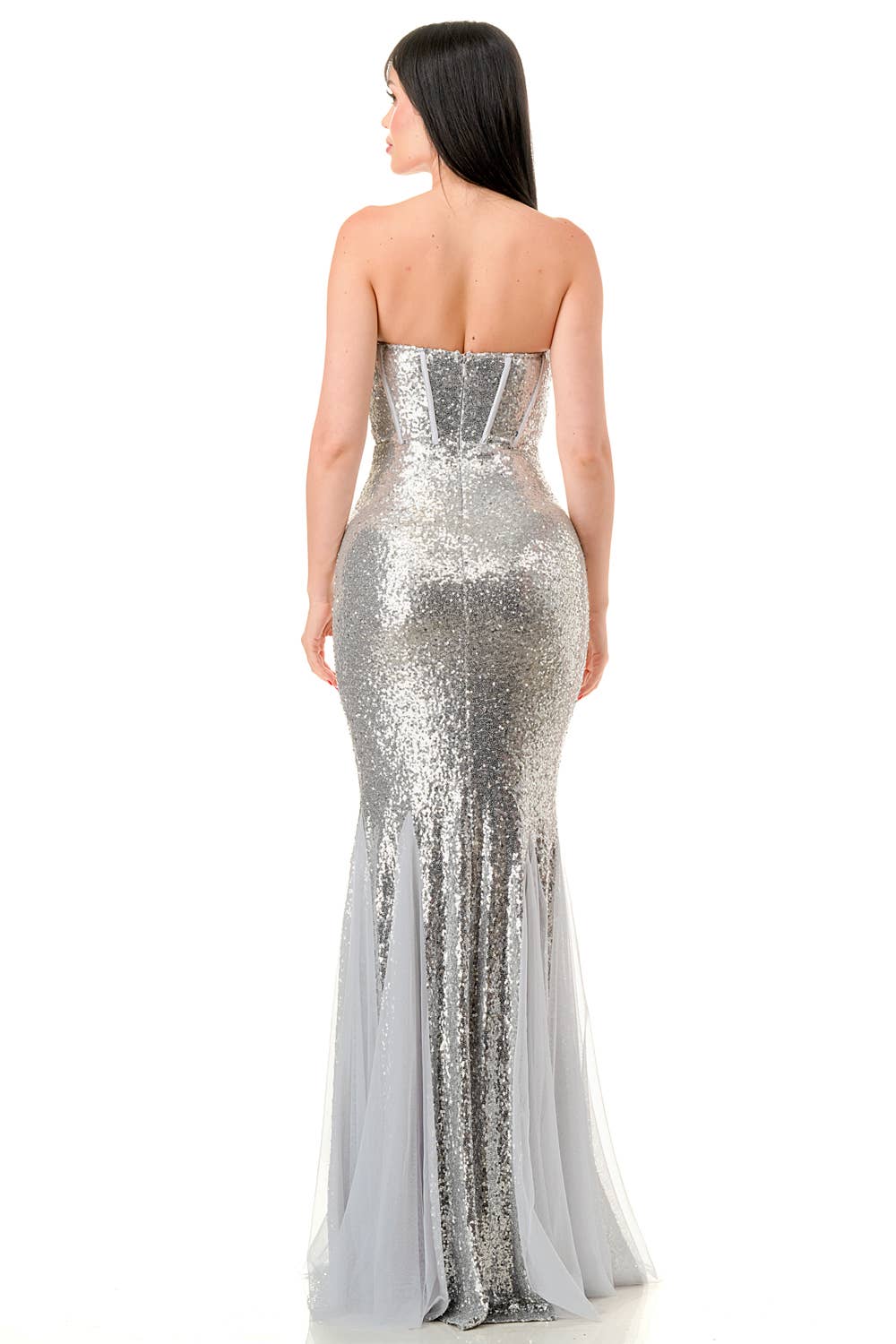 Silver Strapless Sequin Dress