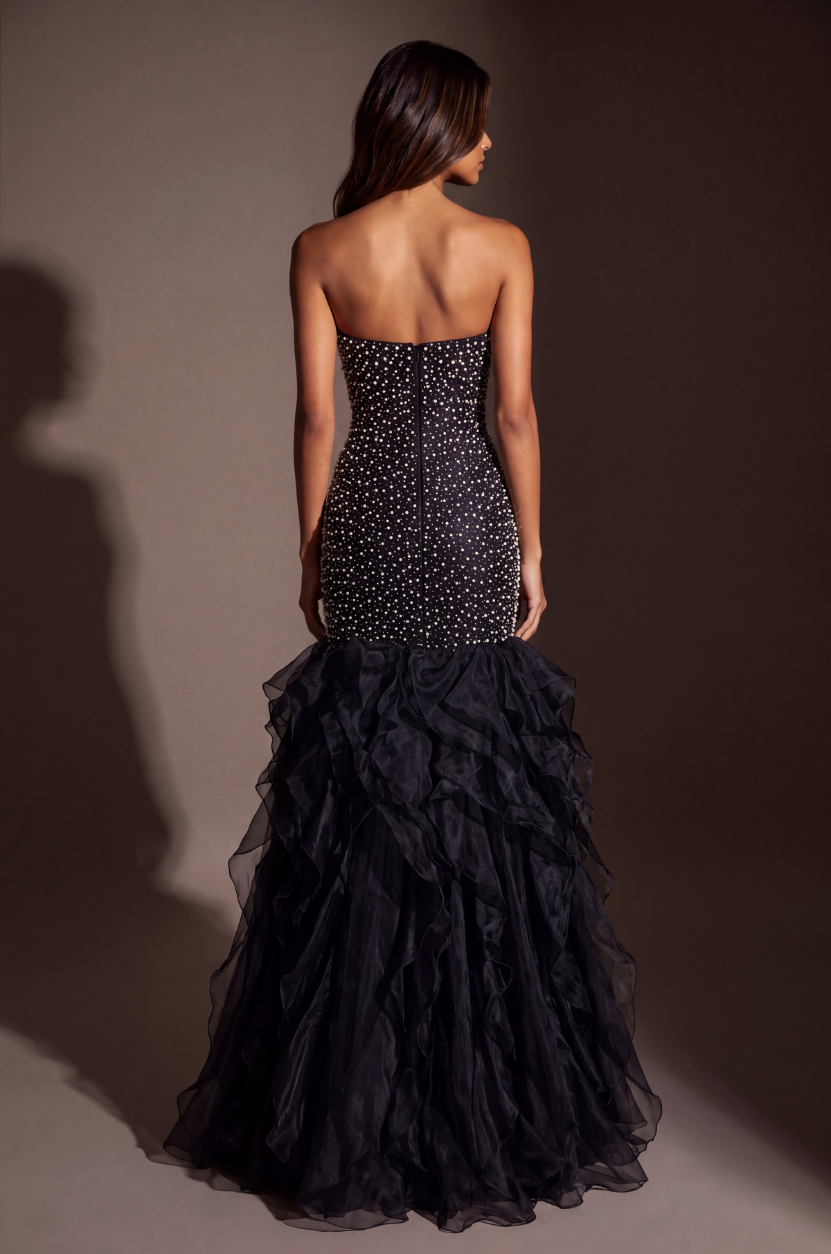 Immediate Apparel - Formal Pearl Beaded Tiered Mermaid Evening Dress-Immediate Apparel-Bottoms Up Boutique