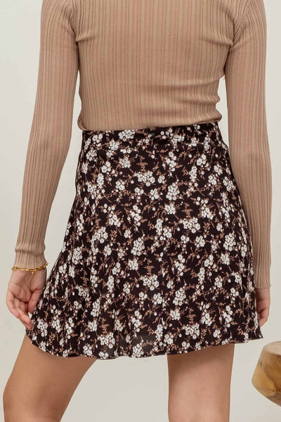 Floral Paneled Mini Skirt -Black