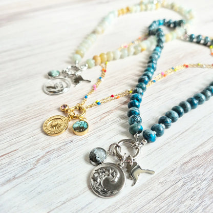Beaded 3 Charm Clip Necklace