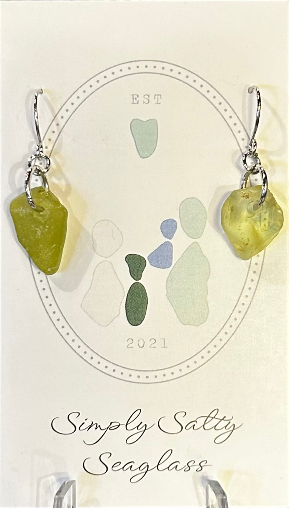 Silver Single Drop w/ Light Green Seaglass