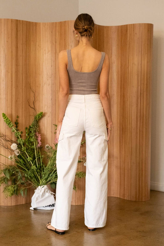 Mocha Washed Rib Knit Cropped Tank Top