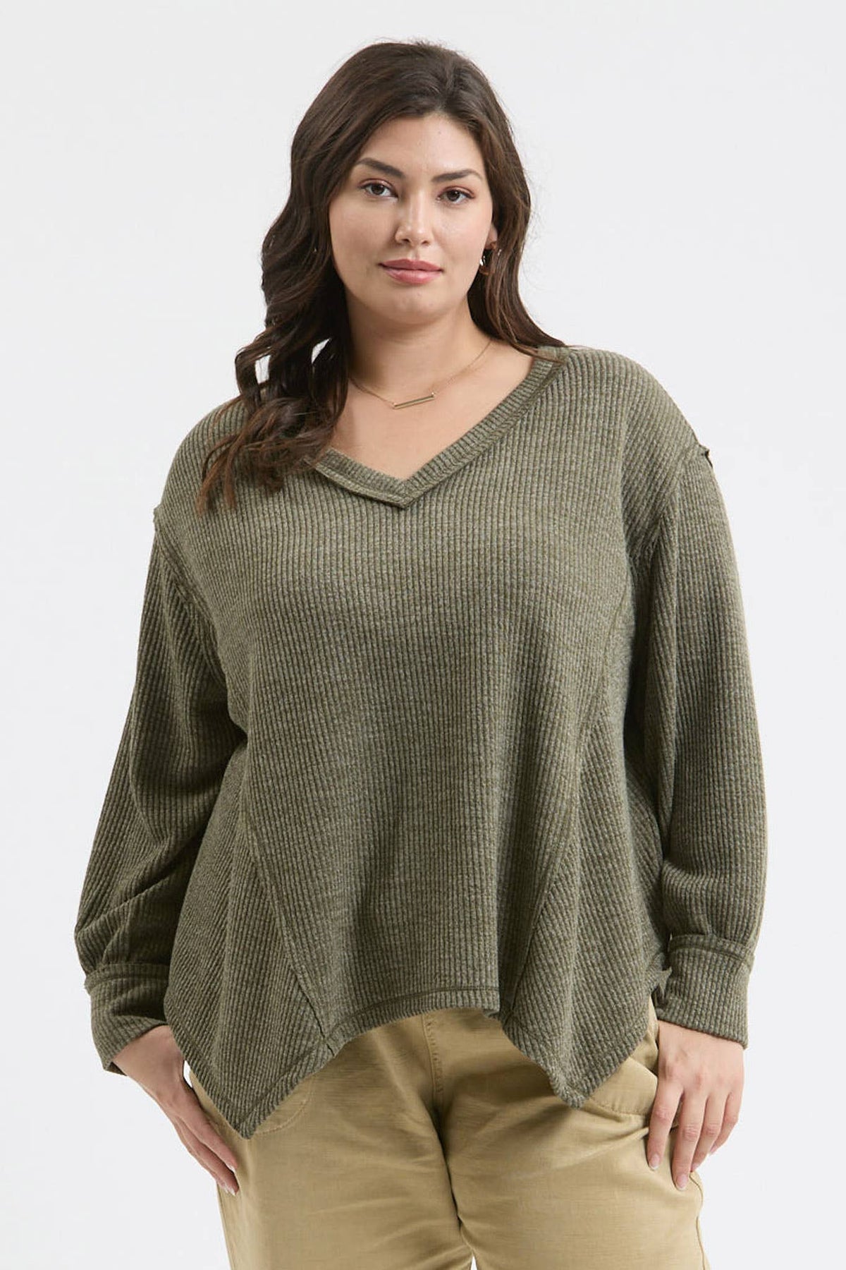 V Neck Knit Top - Plus