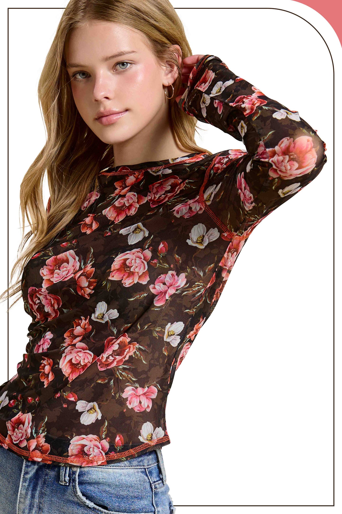 Black Floral Mesh Top