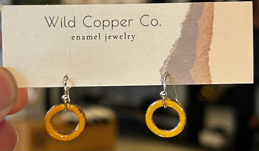 Small Orange Circle Enamel Earrings