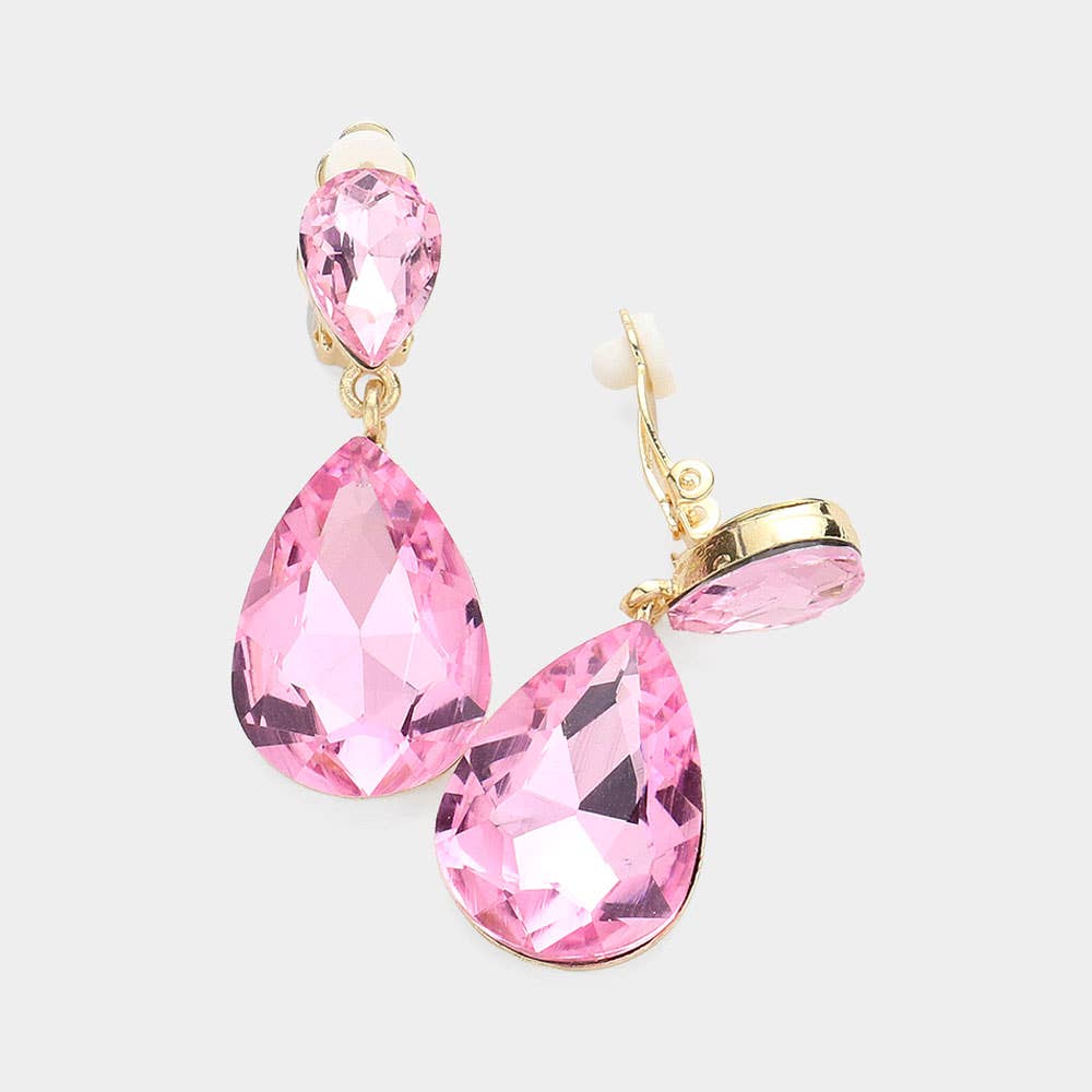 Double Teardrop Clip on Evening Earrings