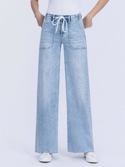 Drawstring Waist Wide Leg Jeans