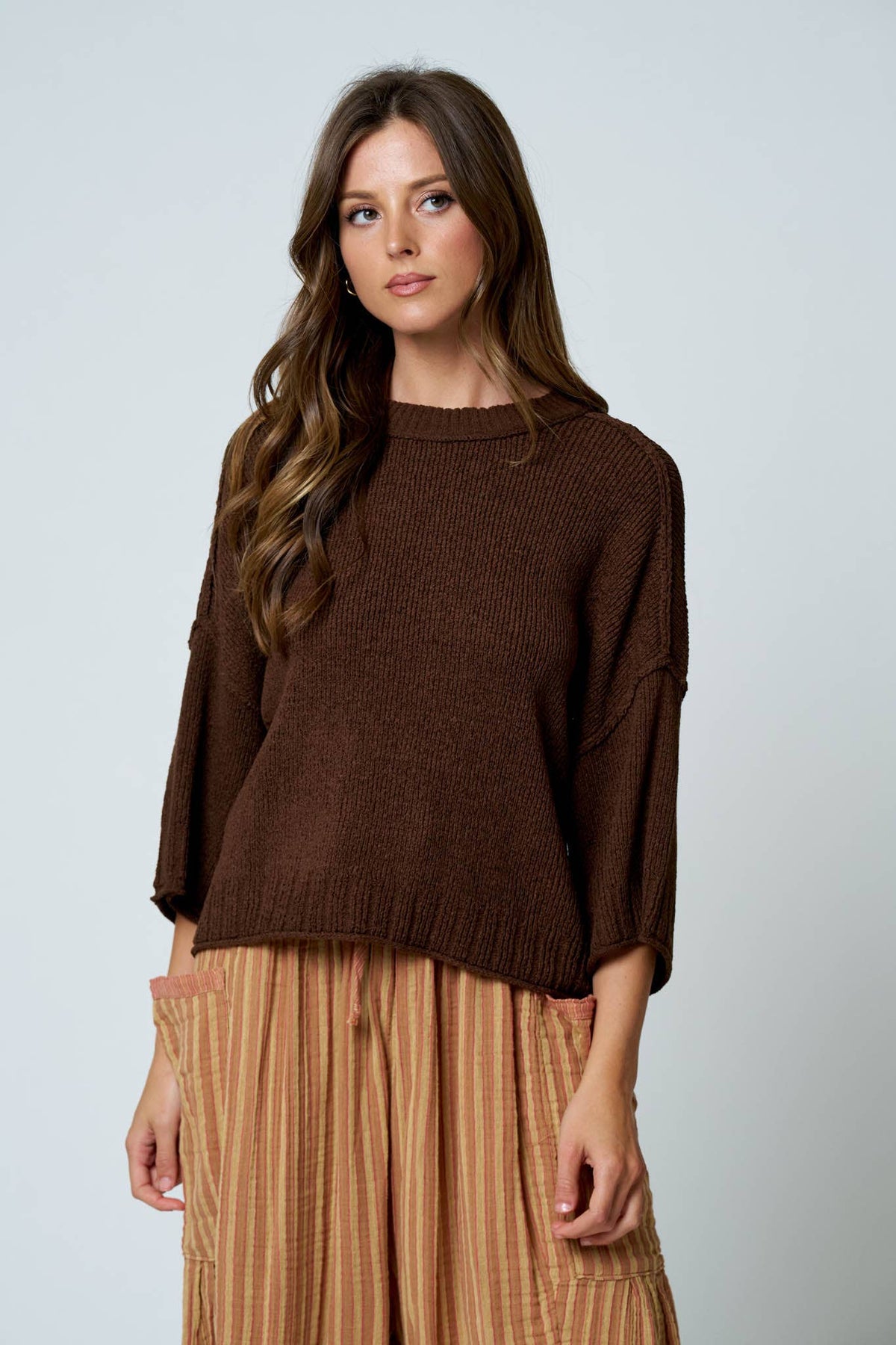 Drop Shoulder Knit Top-Sweaters-Blu Pepper-S-Bottoms Up Boutique