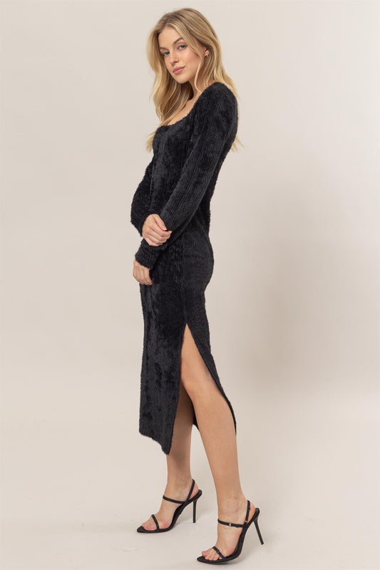 Fuzzy Knit Midi Dress-Dresses-Bottoms Up Boutique-Anchorage AK