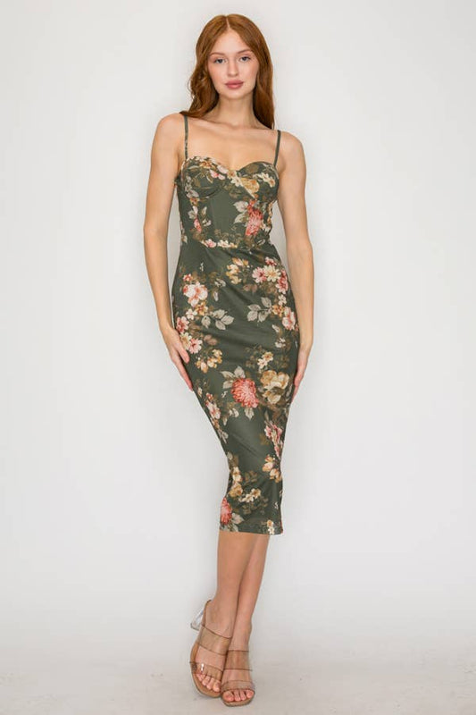 Floral Sweetheart Midi Dress