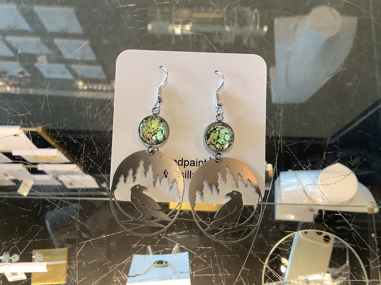 Green Dangle Bird Earrings