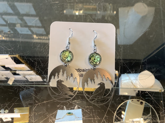 Green Dangle Bird Earrings