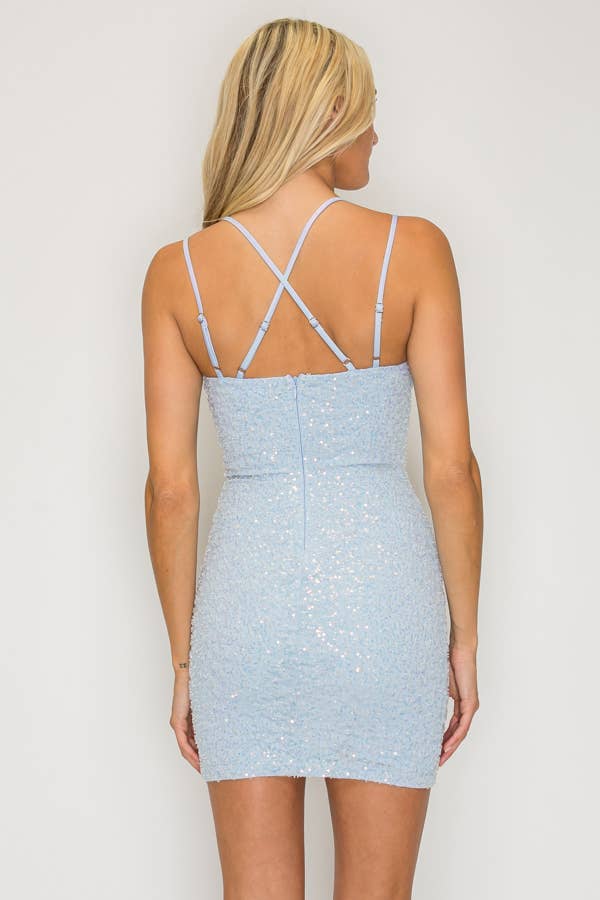 Baby Blue Beaded Mini Dress