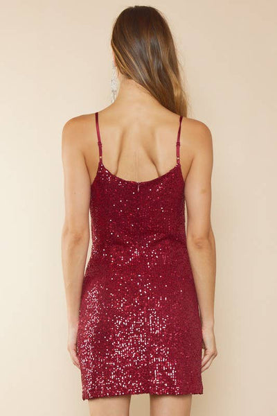 Burgundy Sequin Cowl Dress