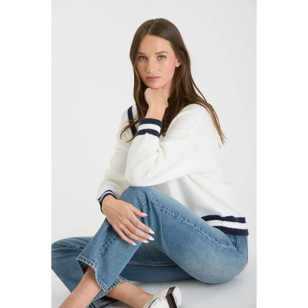 Contrast Line V Neck Long Sleeve Knit Sweater