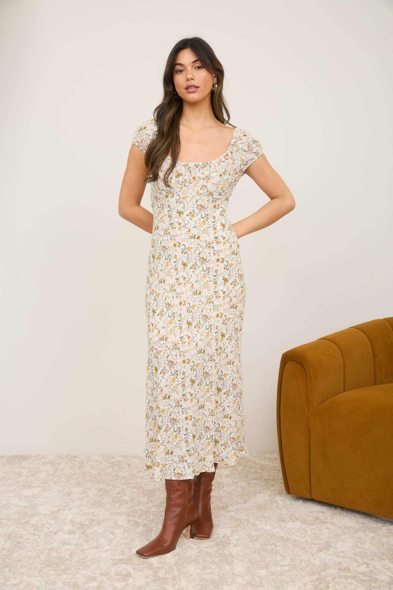 Floral Short Sleeve Midi Dress