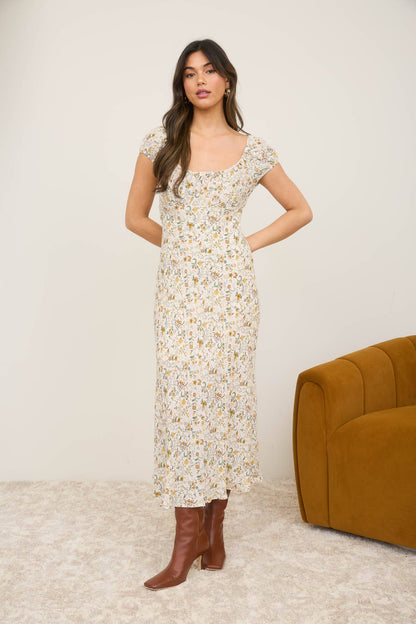 Floral Short Sleeve Midi Dress