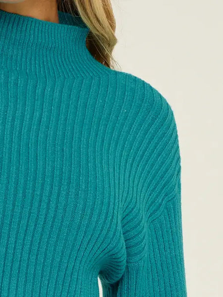 Turquoise Mock Neck Cropped Sweater