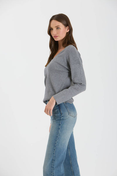 Solid V Neck Front Seam Sweater