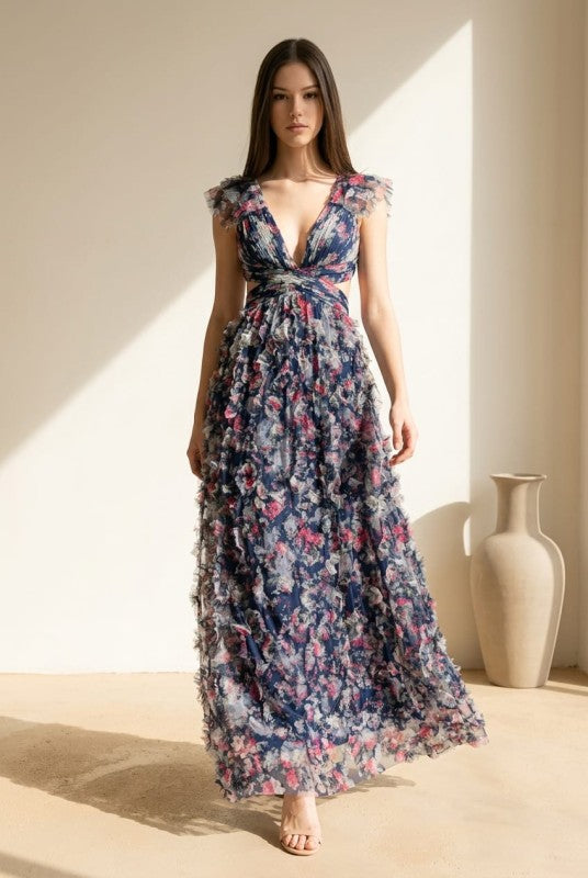Navy Tiered Maxi Dress