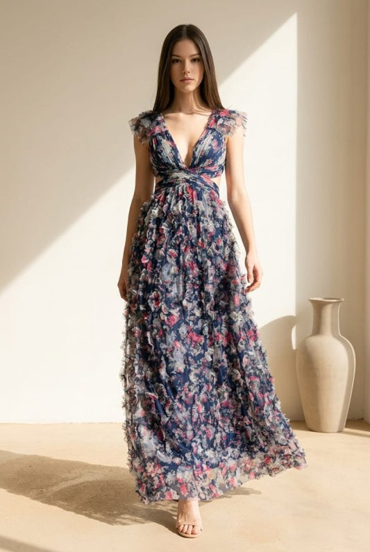 Navy Tiered Maxi Dress