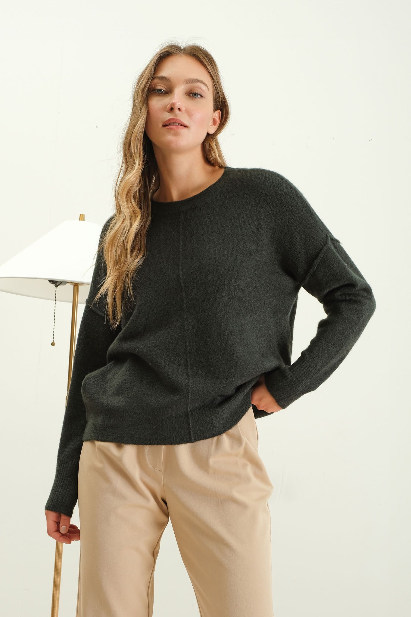 Solid Crew Front Seam Sweater-Sweaters-Bottoms Up Boutique-Anchorage AK