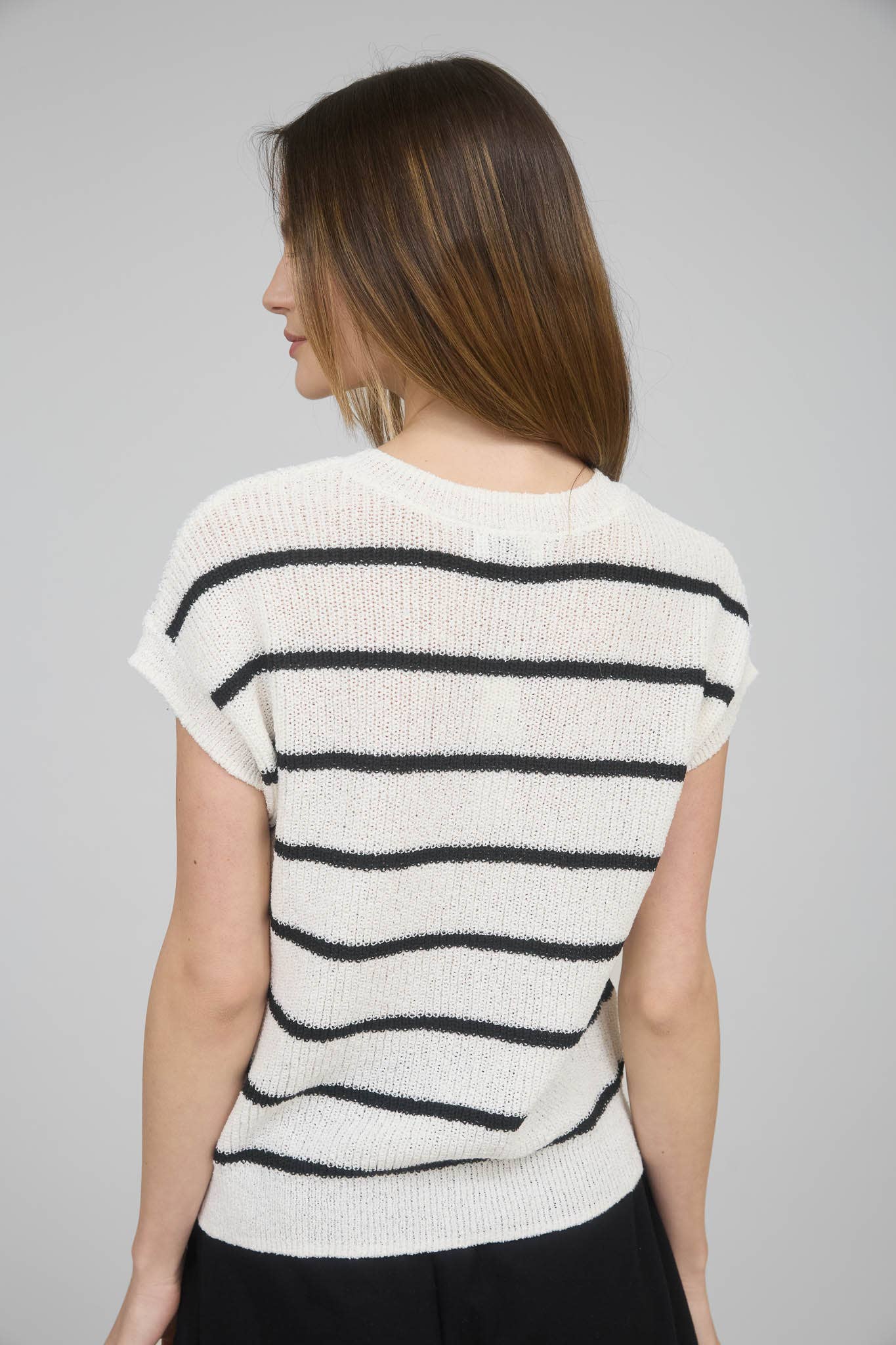 Striped Short Sleeve Knit Sweater
