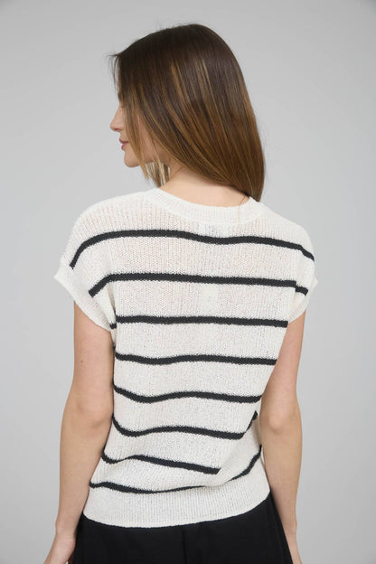 Striped Short Sleeve Knit Sweater